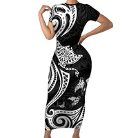 Hawaii Manta Ray Short Sleeve Bodycon Dress Polynesian Art Tattoo