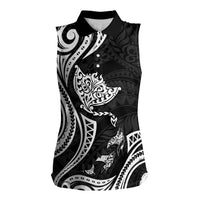 Hawaii Manta Ray Women Sleeveless Polo Shirt Polynesian Art Tattoo LT05 Female Black - Polynesian Pride