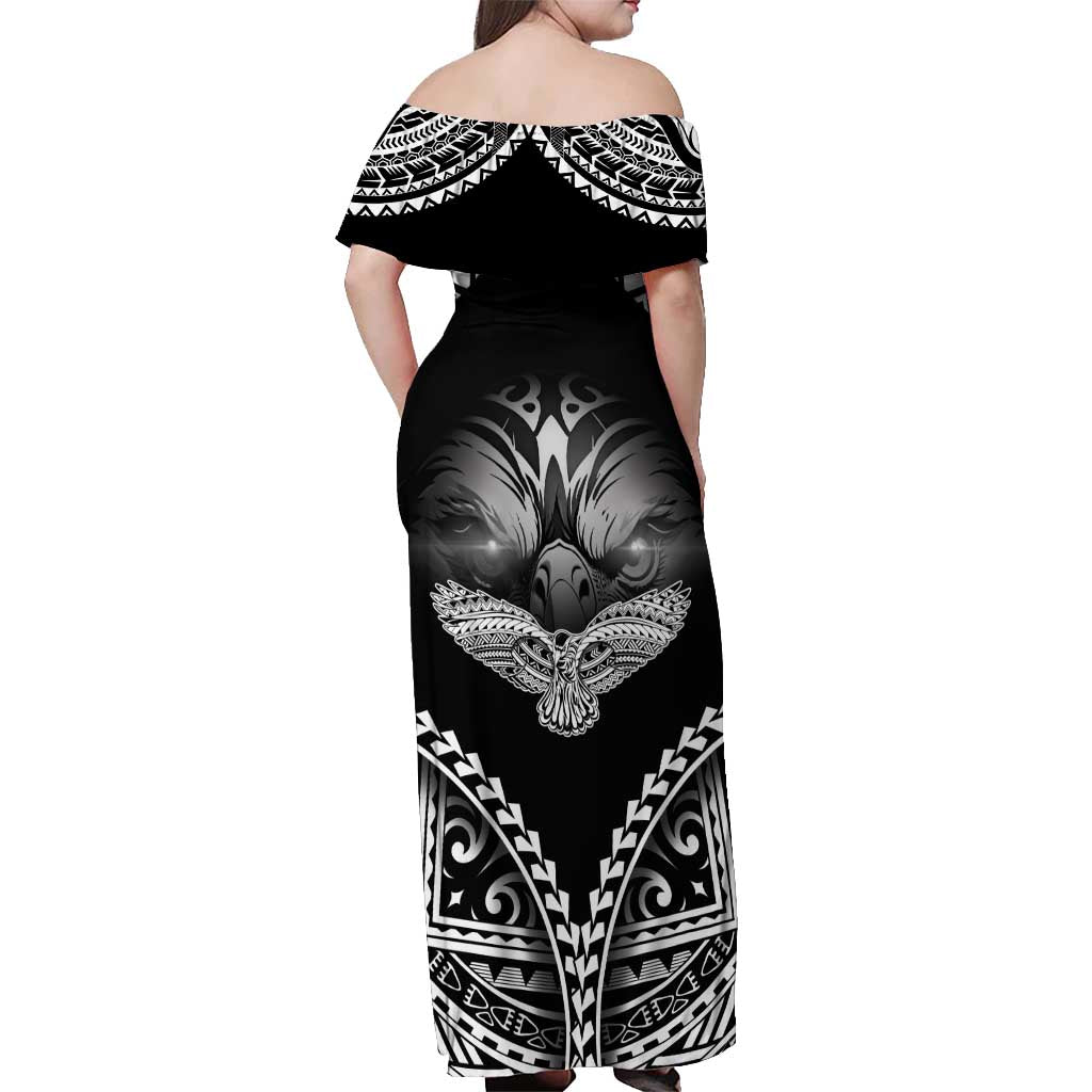 Hawaiian Hawk Off Shoulder Maxi Dress Polynesian Pattern Style