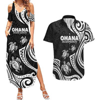 Hawaii Ohana Means Family Couples Matching Summer Maxi Dress and Hawaiian Shirt Sea Turtle Polynesian Style