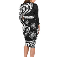 Hawaii Ohana Means Family Family Matching Long Sleeve Bodycon Dress and Hawaiian Shirt Sea Turtle Polynesian Style