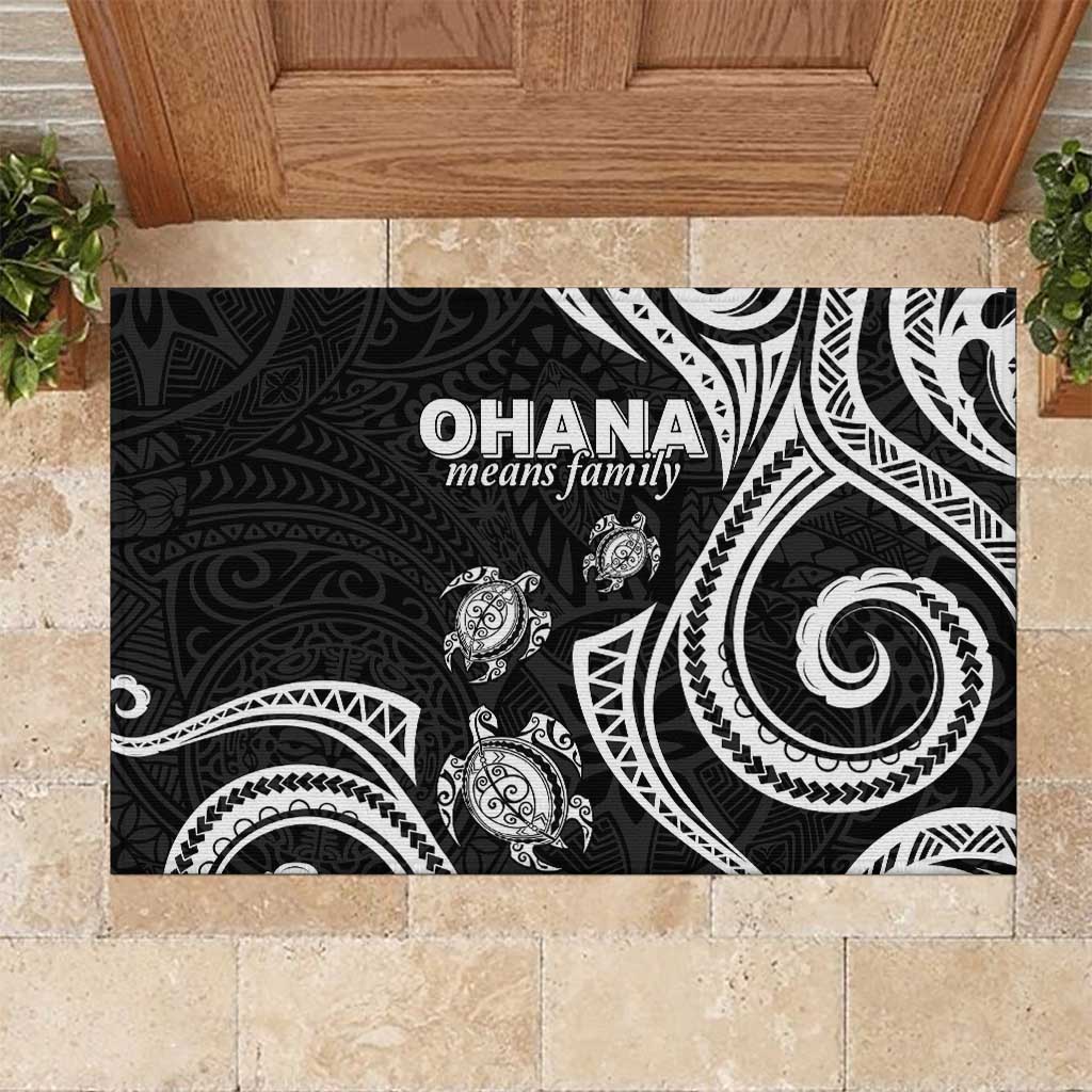 Hawaii Ohana Means Family Rubber Doormat Sea Turtle Polynesian Style LT05 Black - Polynesian Pride