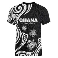 Hawaii Ohana Means Family Women V-Neck T-Shirt Sea Turtle Polynesian Style LT05 - Polynesian Pride