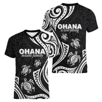 Hawaii Ohana Means Family Women V-Neck T-Shirt Sea Turtle Polynesian Style LT05 - Polynesian Pride