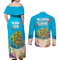 Ohana Hawaii Couples Matching Off Shoulder Maxi Dress and Long Sleeve Button Shirt Kawaii Family Turtle