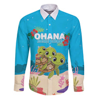 Ohana Hawaii Family Matching Off The Shoulder Long Sleeve Dress and Hawaiian Shirt Kawaii Family Turtle