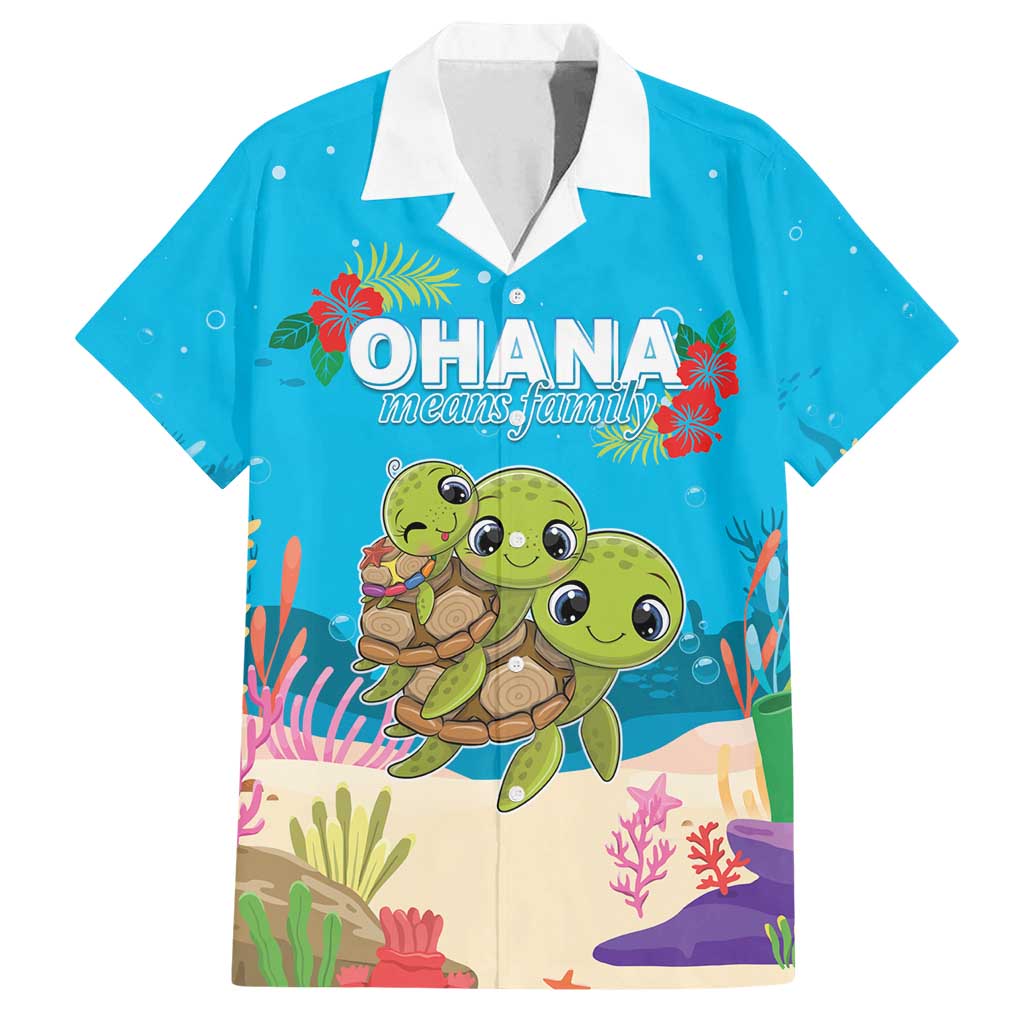 Ohana Hawaii Family Matching Off Shoulder Short Dress and Hawaiian Shirt Kawaii Family Turtle