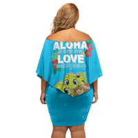 Ohana Hawaii Family Matching Off Shoulder Short Dress and Hawaiian Shirt Kawaii Family Turtle