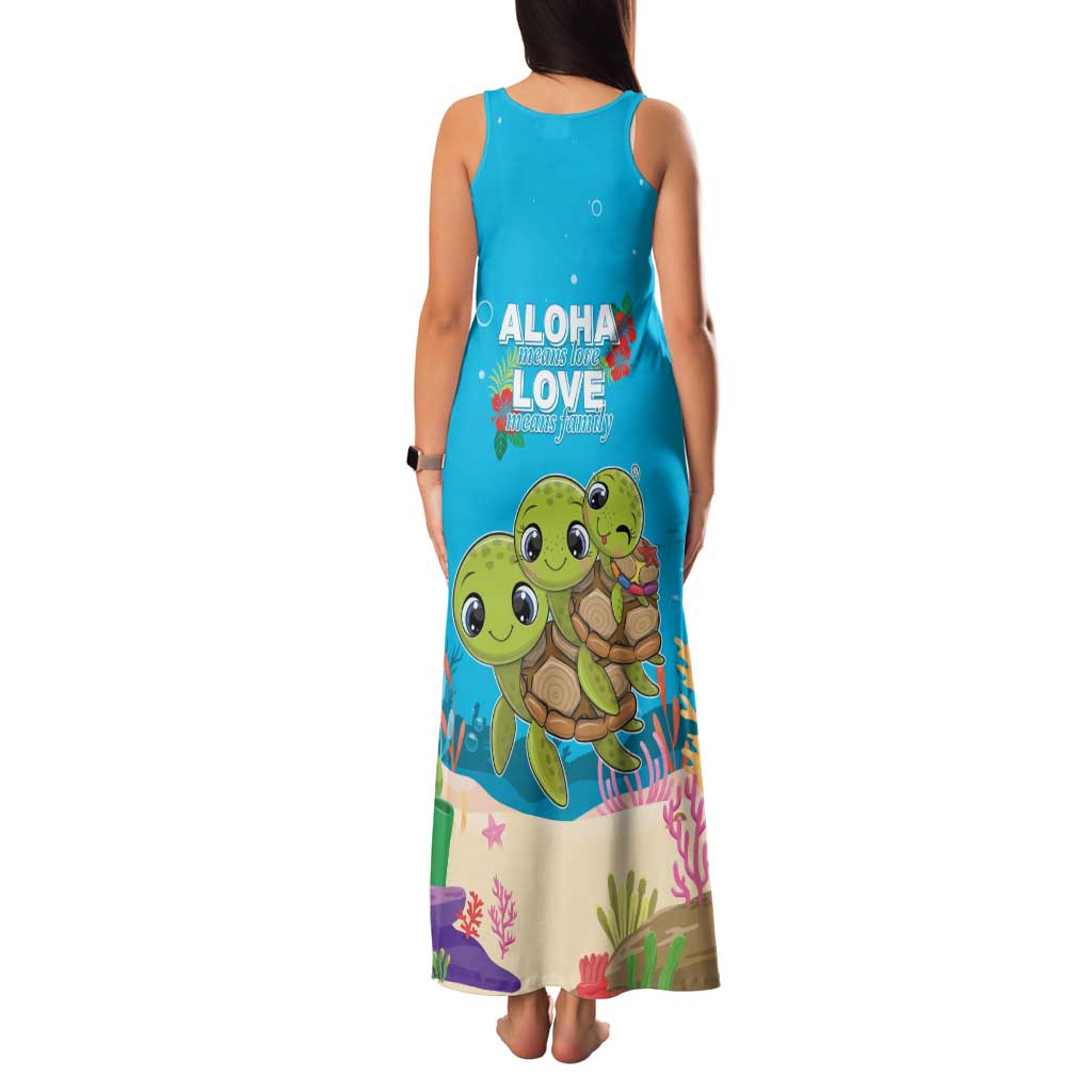Ohana Hawaii Family Matching Tank Maxi Dress and Hawaiian Shirt Kawaii Family Turtle
