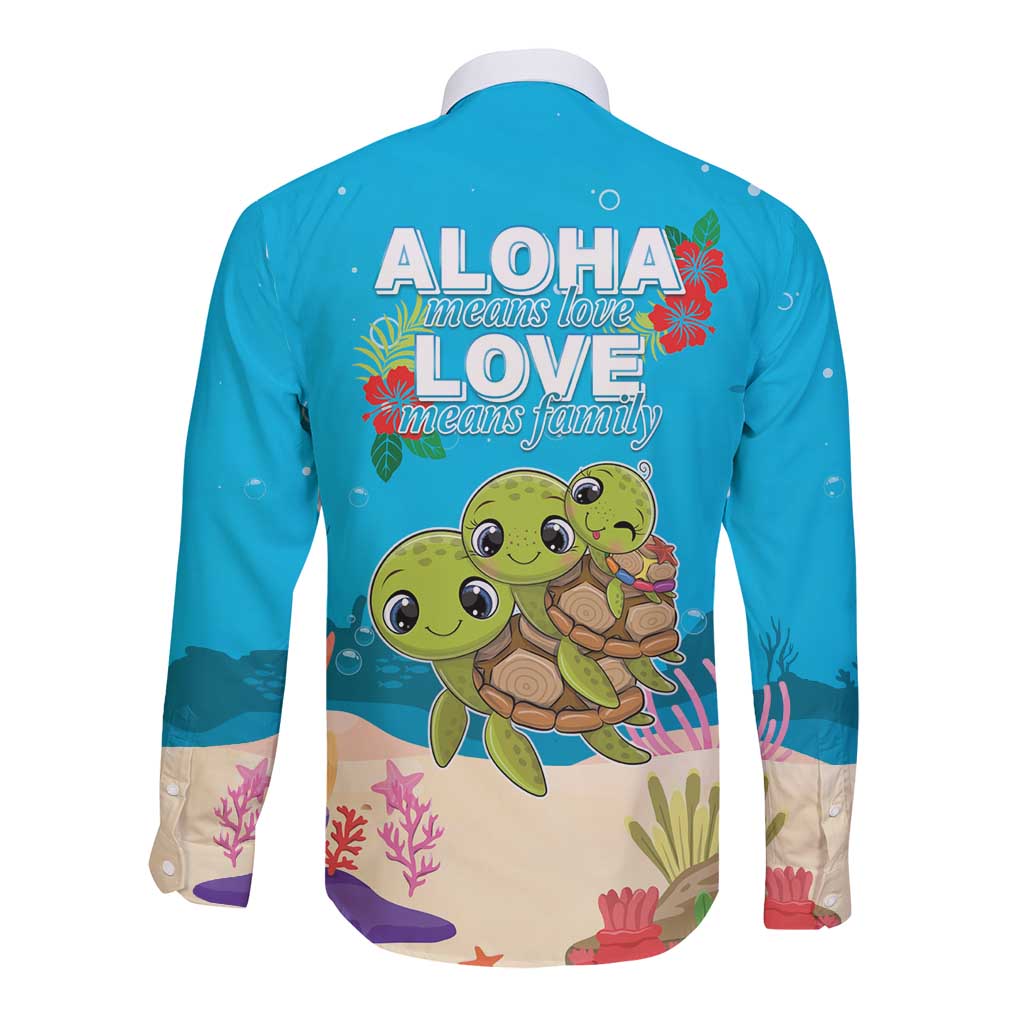Ohana Hawaii Long Sleeve Button Shirt Kawaii Family Turtle