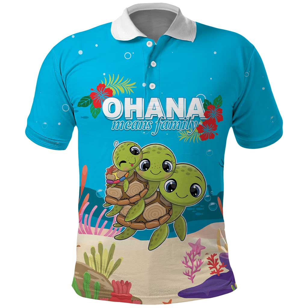 Ohana Hawaii Polo Shirt Kawaii Family Turtle LT05 Blue - Polynesian Pride