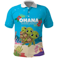 Ohana Hawaii Polo Shirt Kawaii Family Turtle LT05 Blue - Polynesian Pride