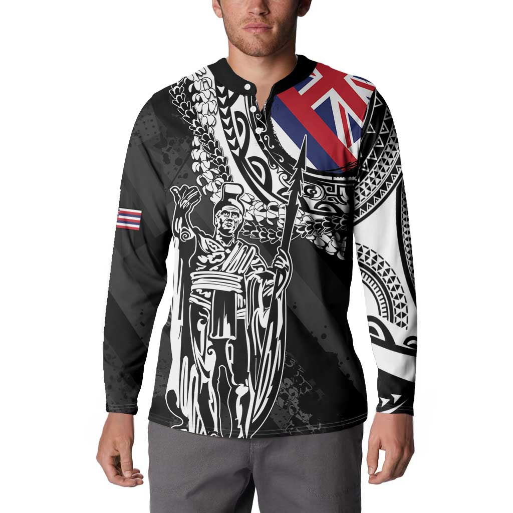 Hawaii King Flag Button Sweatshirt Hawaiian Maile Lei - Polynesian Pride