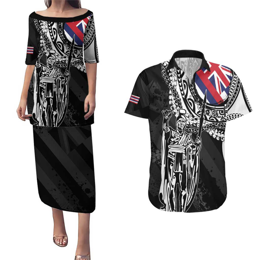 Hawaii King Flag Couples Matching Puletasi and Hawaiian Shirt Hawaiian Maile Lei - Polynesian Pride