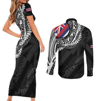 Hawaii King Flag Couples Matching Short Sleeve Bodycon Dress and Long Sleeve Button Shirt Hawaiian Maile Lei LT05 - Polynesian Pride