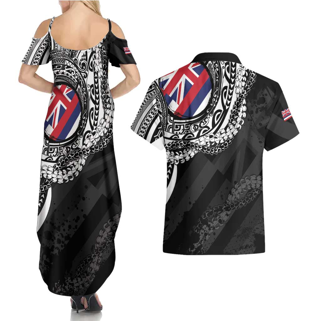 Hawaii King Flag Couples Matching Summer Maxi Dress and Hawaiian Shirt Hawaiian Maile Lei - Polynesian Pride