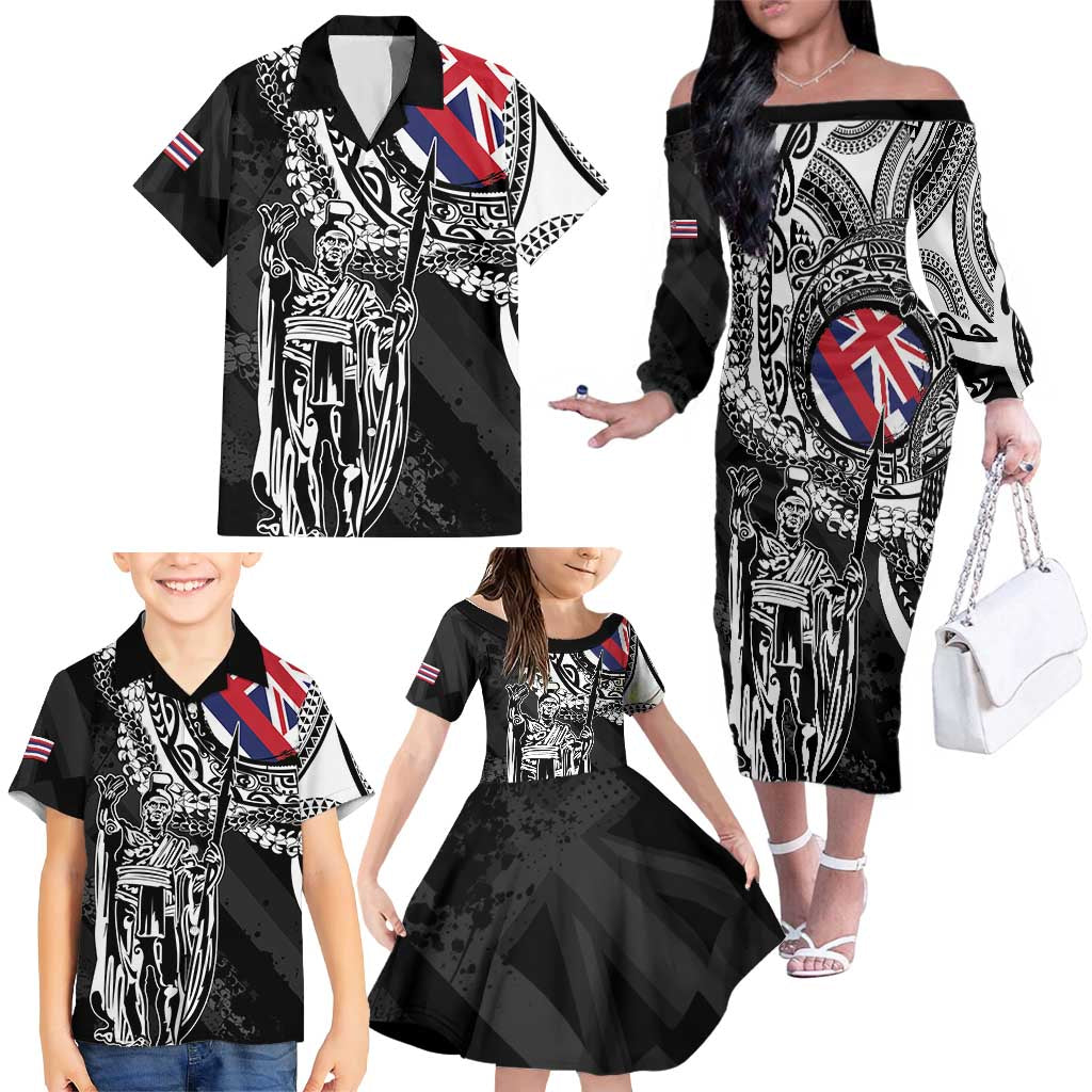 Hawaii King Flag Family Matching Off The Shoulder Long Sleeve Dress and Hawaiian Shirt Hawaiian Maile Lei - Polynesian Pride