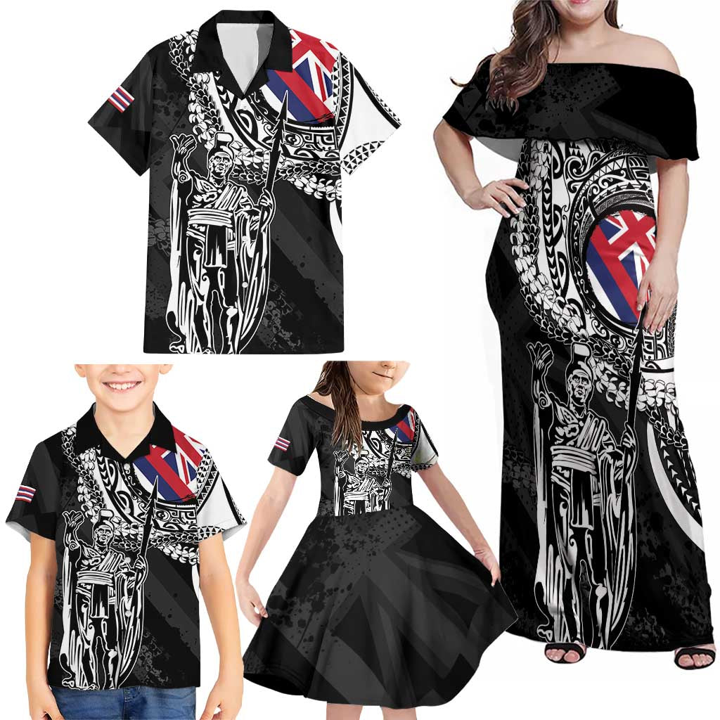 Hawaii King Flag Family Matching Off Shoulder Maxi Dress and Hawaiian Shirt Hawaiian Maile Lei - Polynesian Pride