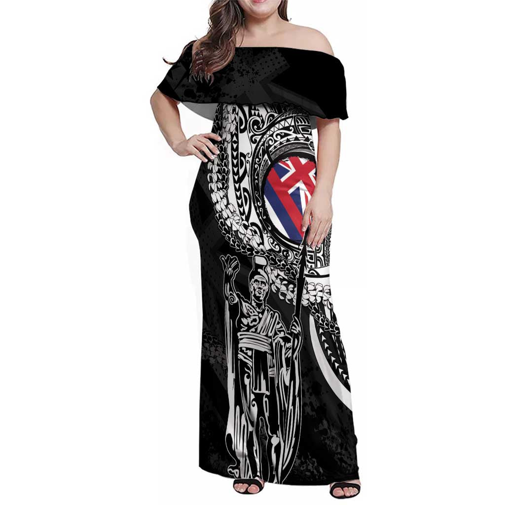 Hawaii King Flag Family Matching Off Shoulder Maxi Dress and Hawaiian Shirt Hawaiian Maile Lei - Polynesian Pride