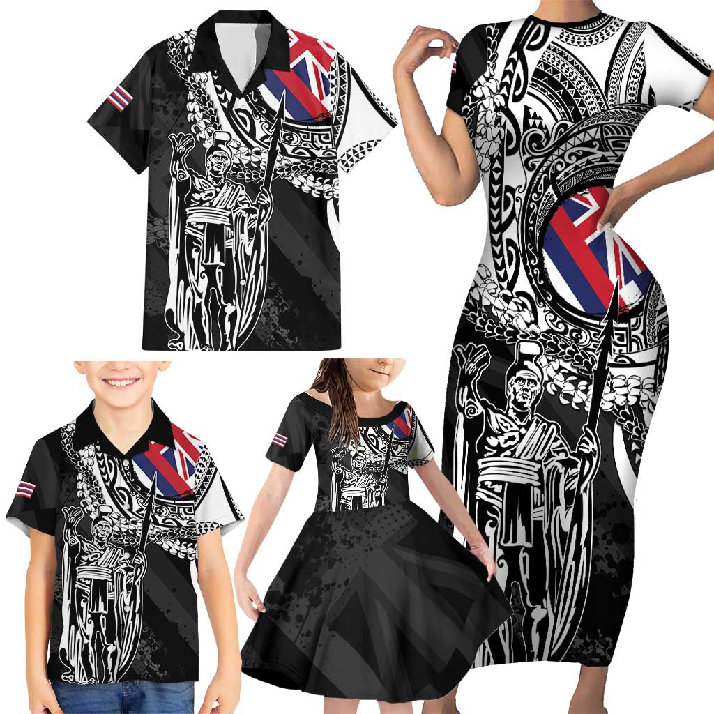 Hawaii King Flag Family Matching Short Sleeve Bodycon Dress and Hawaiian Shirt Hawaiian Maile Lei - Polynesian Pride