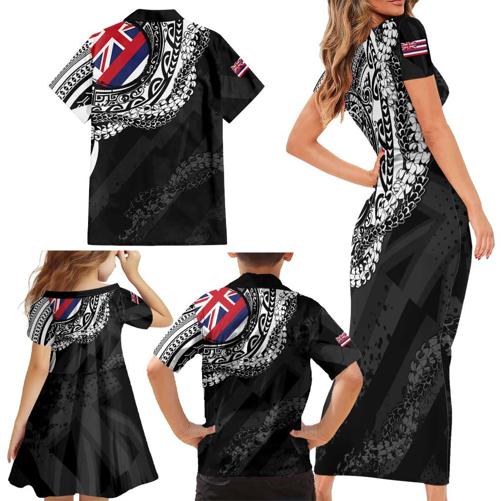 Hawaii King Flag Family Matching Short Sleeve Bodycon Dress and Hawaiian Shirt Hawaiian Maile Lei - Polynesian Pride