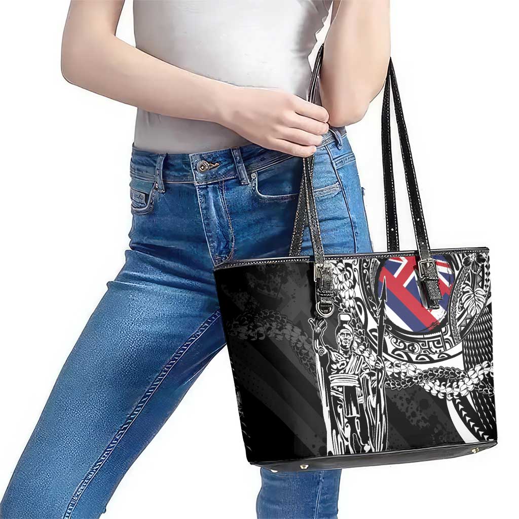 Hawaii King Flag Leather Tote Bag Hawaiian Maile Lei - Polynesian Pride