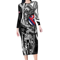 Hawaii King Flag Long Sleeve Bodycon Dress Hawaiian Maile Lei LT05 Long Dress Black - Polynesian Pride