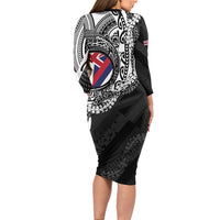 Hawaii King Flag Long Sleeve Bodycon Dress Hawaiian Maile Lei LT05 - Polynesian Pride