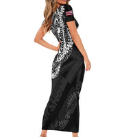 Hawaii King Flag Short Sleeve Bodycon Dress Hawaiian Maile Lei - Polynesian Pride