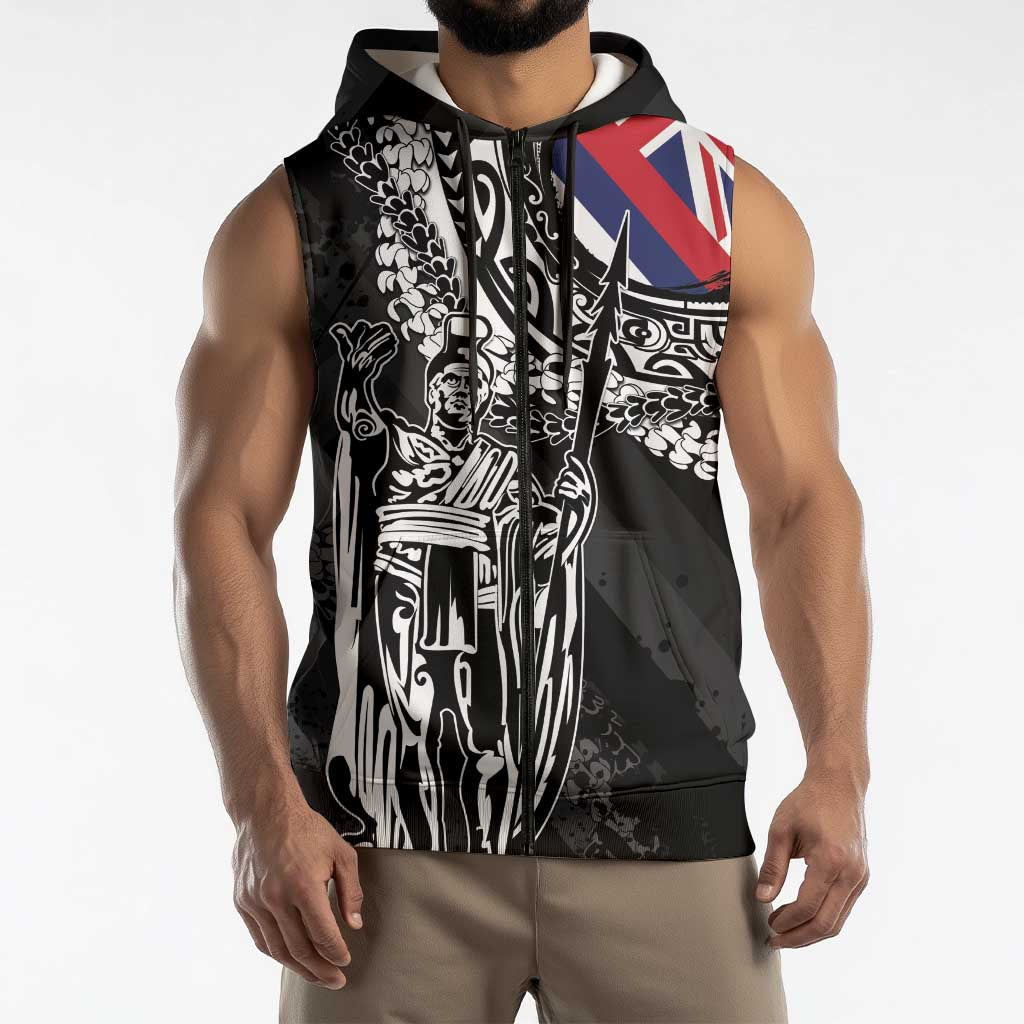 Hawaii King Flag Sleeveless Zip Hoodie Hawaiian Maile Lei LT05 - Polynesian Pride