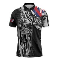 Hawaii King Flag Zipper Polo Shirt Hawaiian Maile Lei - Polynesian Pride