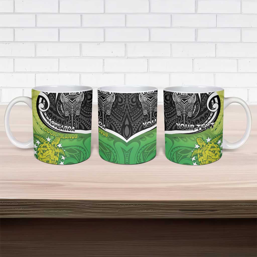 Custom New Zealand Cook Islands Ceramic Mug Maori Tiki With Circle Stars Turtle - Polynesian Pride