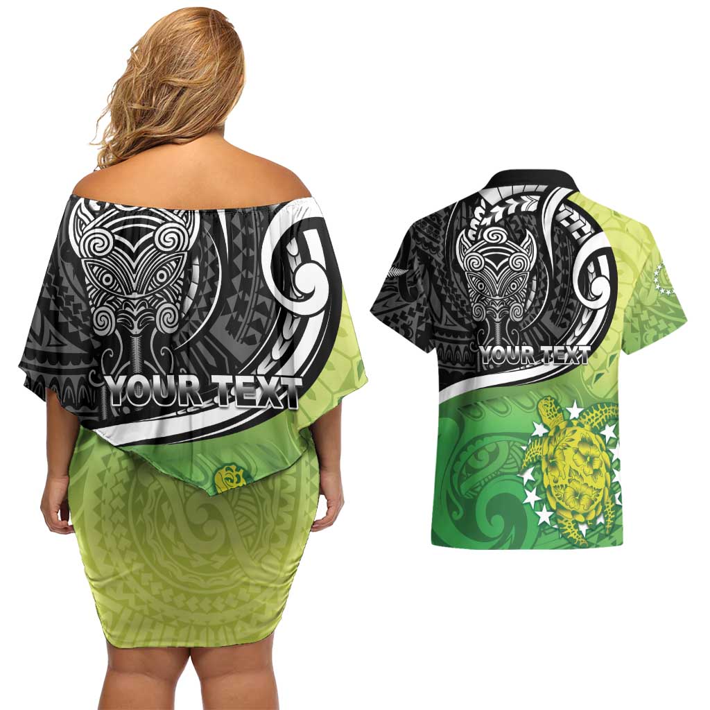 Custom New Zealand Cook Islands Couples Matching Off Shoulder Short Dress and Hawaiian Shirt Maori Tiki With Circle Stars Turtle - Polynesian Pride