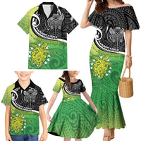 Custom New Zealand Cook Islands Family Matching Mermaid Dress and Hawaiian Shirt Maori Tiki With Circle Stars Turtle - Polynesian Pride