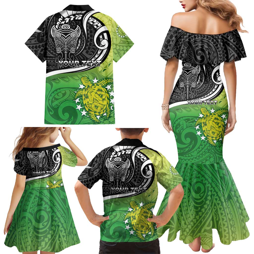 Custom New Zealand Cook Islands Family Matching Mermaid Dress and Hawaiian Shirt Maori Tiki With Circle Stars Turtle - Polynesian Pride