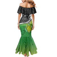 Custom New Zealand Cook Islands Family Matching Mermaid Dress and Hawaiian Shirt Maori Tiki With Circle Stars Turtle - Polynesian Pride