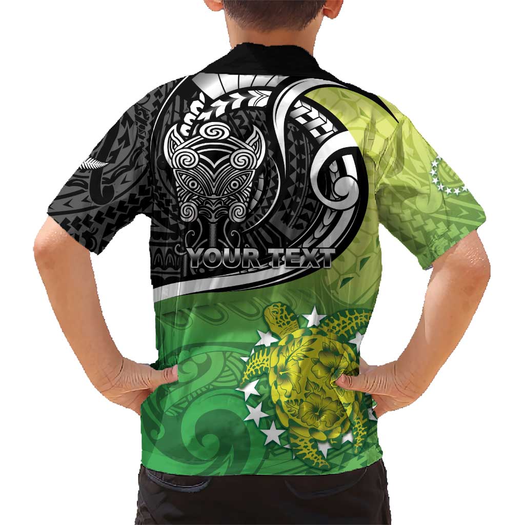 Custom New Zealand Cook Islands Family Matching Off The Shoulder Long Sleeve Dress and Hawaiian Shirt Maori Tiki With Circle Stars Turtle - Polynesian Pride