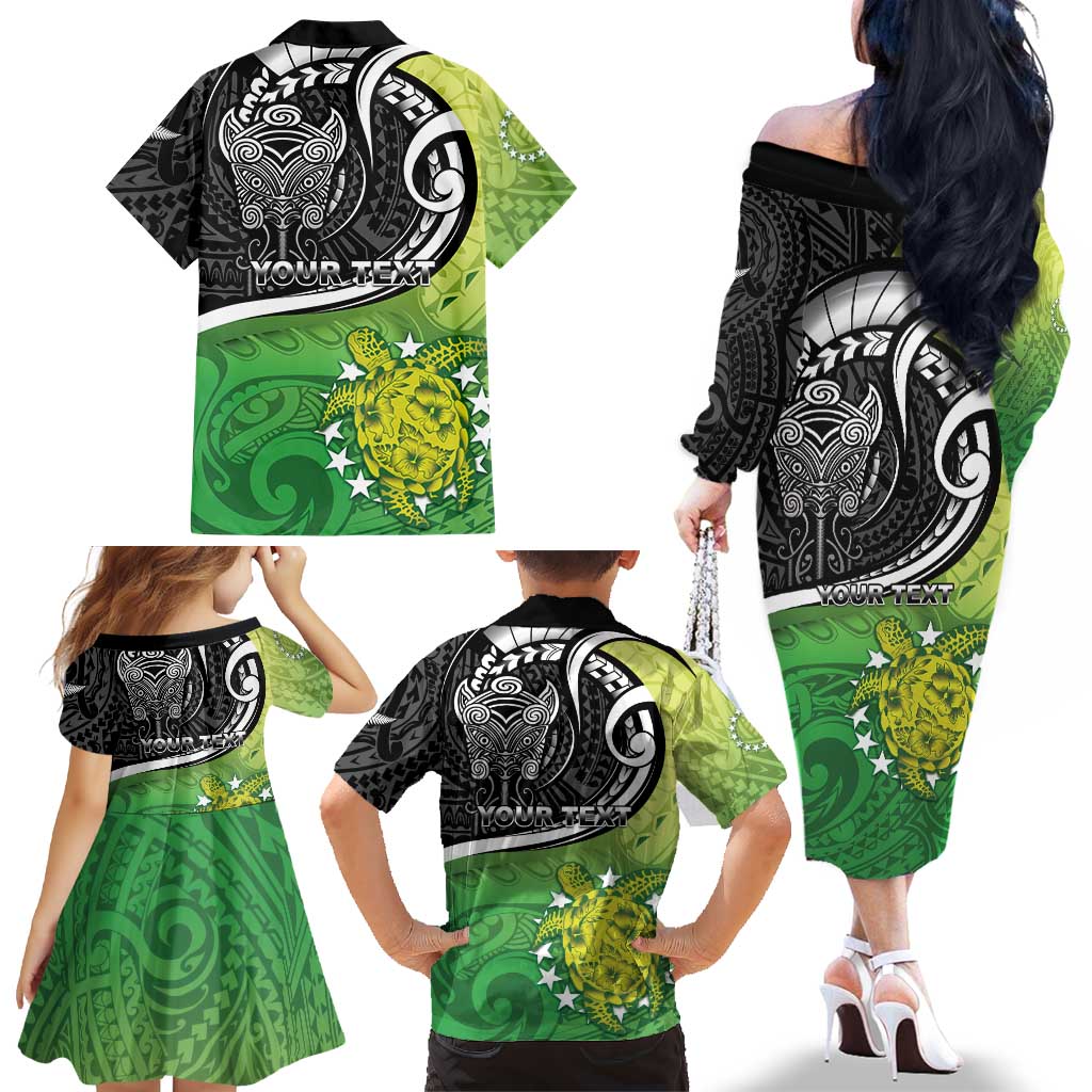 Custom New Zealand Cook Islands Family Matching Off The Shoulder Long Sleeve Dress and Hawaiian Shirt Maori Tiki With Circle Stars Turtle - Polynesian Pride