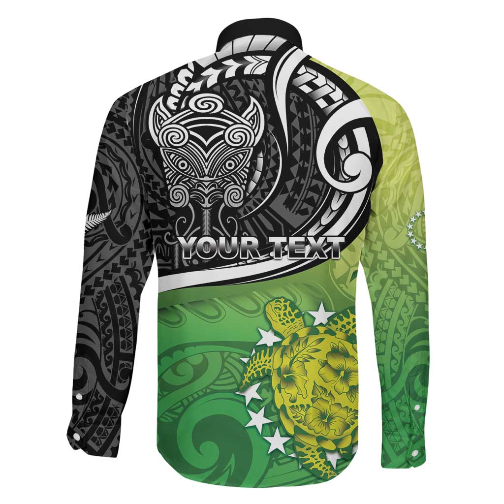 Custom New Zealand Cook Islands Family Matching Off The Shoulder Long Sleeve Dress and Hawaiian Shirt Maori Tiki With Circle Stars Turtle - Polynesian Pride