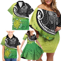 Custom New Zealand Cook Islands Family Matching Off Shoulder Short Dress and Hawaiian Shirt Maori Tiki With Circle Stars Turtle - Polynesian Pride