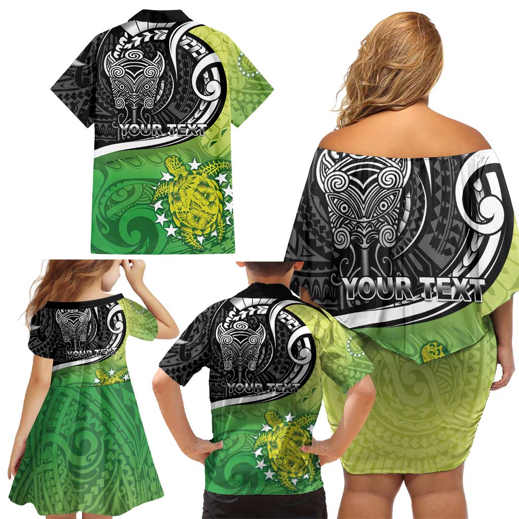Custom New Zealand Cook Islands Family Matching Off Shoulder Short Dress and Hawaiian Shirt Maori Tiki With Circle Stars Turtle - Polynesian Pride