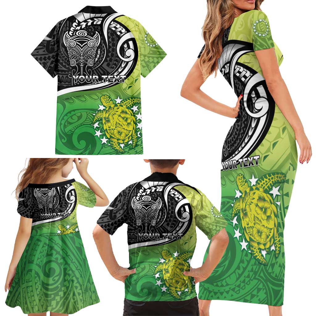 Custom New Zealand Cook Islands Family Matching Short Sleeve Bodycon Dress and Hawaiian Shirt Maori Tiki With Circle Stars Turtle - Polynesian Pride