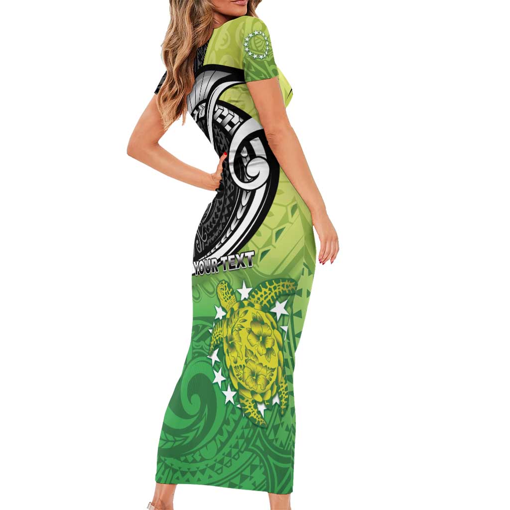 Custom New Zealand Cook Islands Family Matching Short Sleeve Bodycon Dress and Hawaiian Shirt Maori Tiki With Circle Stars Turtle - Polynesian Pride