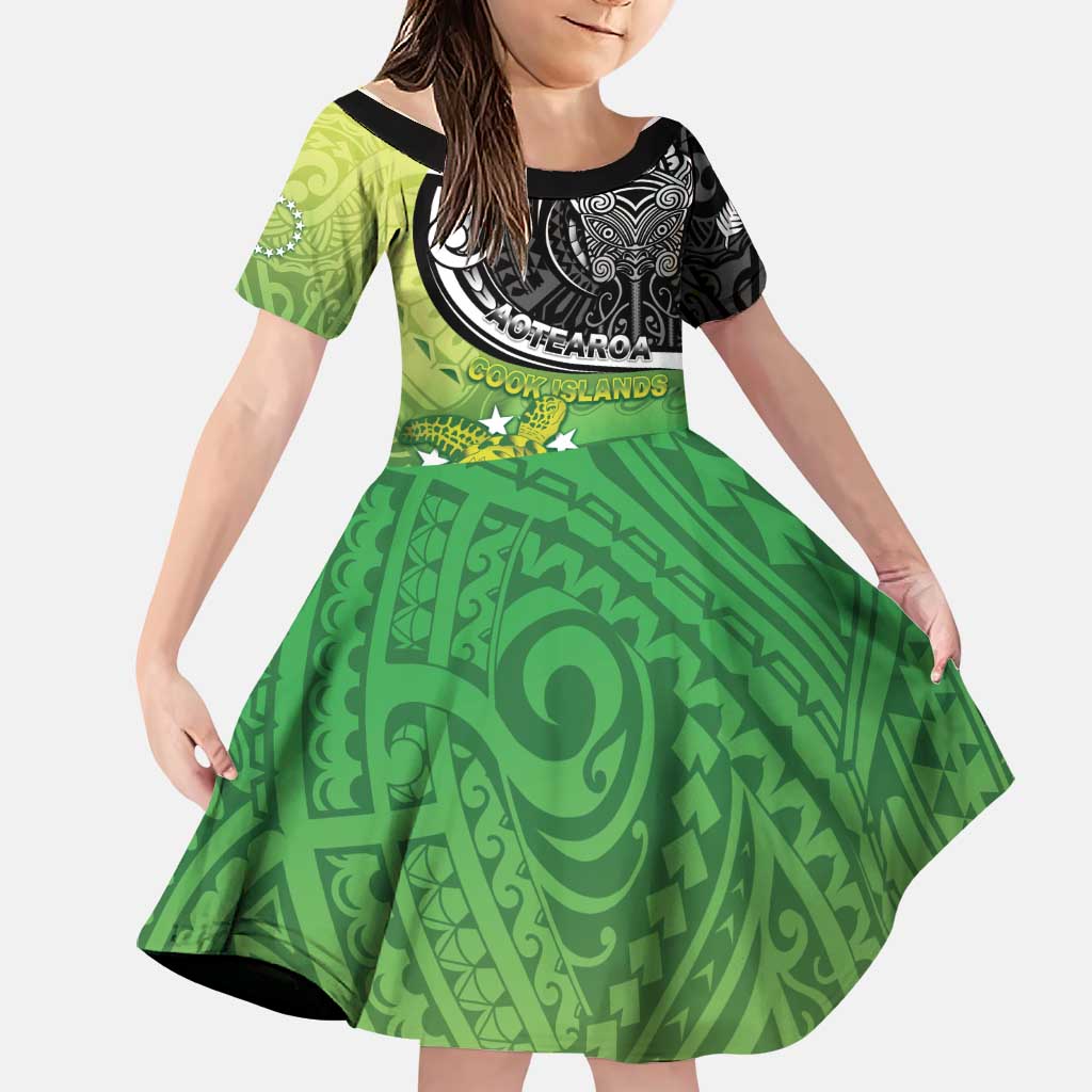 Custom New Zealand Cook Islands Family Matching Summer Maxi Dress and Hawaiian Shirt Maori Tiki With Circle Stars Turtle - Polynesian Pride