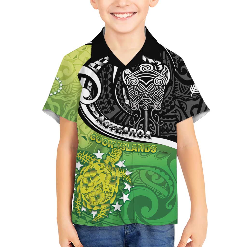 Custom New Zealand Cook Islands Family Matching Summer Maxi Dress and Hawaiian Shirt Maori Tiki With Circle Stars Turtle - Polynesian Pride