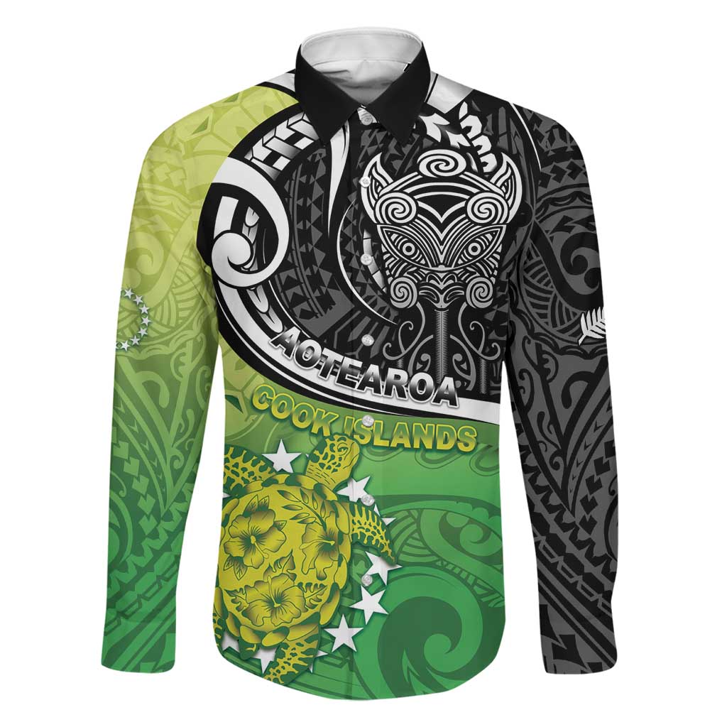 Custom New Zealand Cook Islands Family Matching Tank Maxi Dress and Hawaiian Shirt Maori Tiki With Circle Stars Turtle - Polynesian Pride