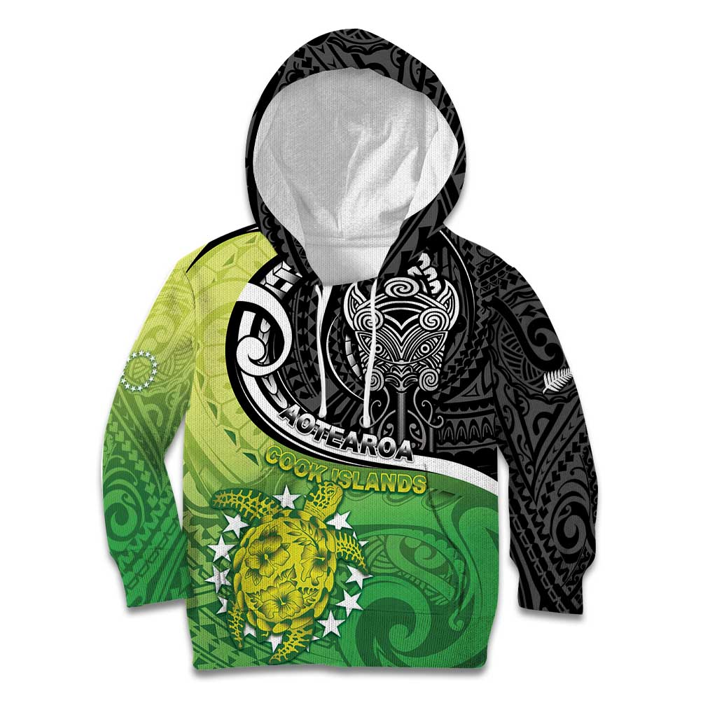 Personalised New Zealand Cook Islands Kid Hoodie Maori Tiki With Circle Stars Turtle LT05 Hoodie Multicolor - Polynesian Pride