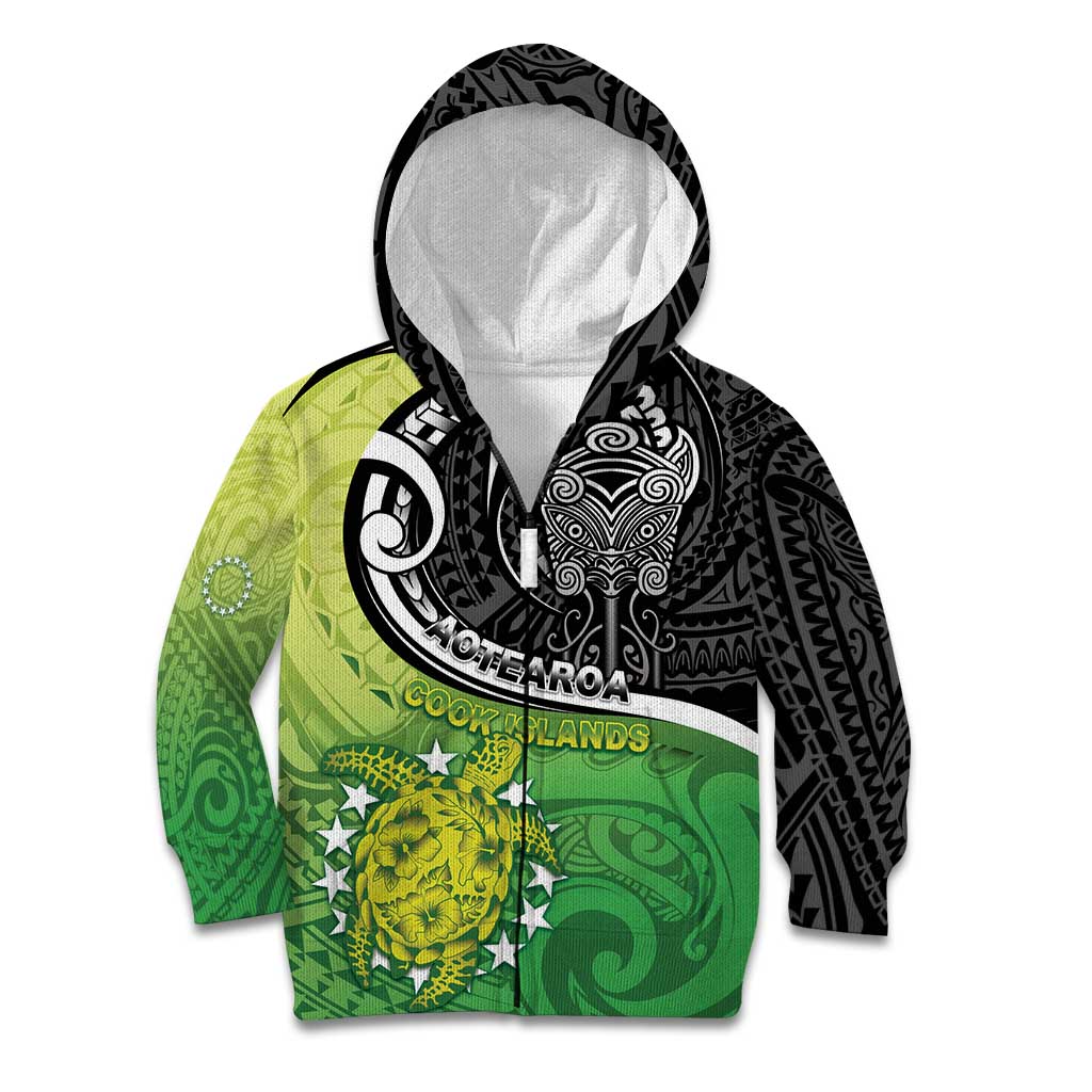 Personalised New Zealand Cook Islands Kid Hoodie Maori Tiki With Circle Stars Turtle LT05 Zip Hoodie Multicolor - Polynesian Pride