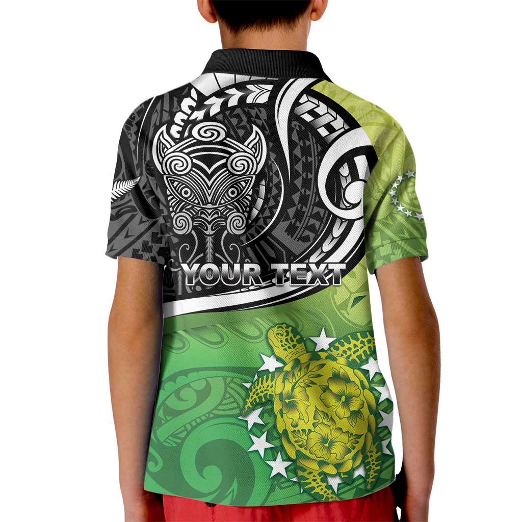 Custom New Zealand Cook Islands Kid Polo Shirt Maori Tiki With Circle Stars Turtle - Polynesian Pride