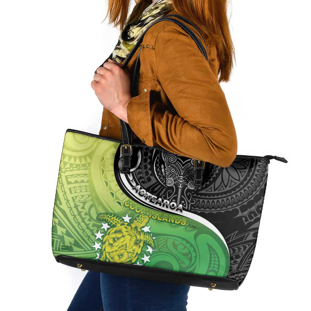 New Zealand Cook Islands Leather Tote Bag Maori Tiki With Circle Stars Turtle LT05 Multicolor - Polynesian Pride